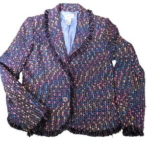 Chadwicks Womens‎ Multi Color Tweed Fringe Blazer Jacket Size 6